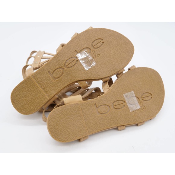 Bebe Girls Gladiator Sandals Big Girl 13 Brown Faux Leather Strappy Side Zipper - Picture 10 of 10